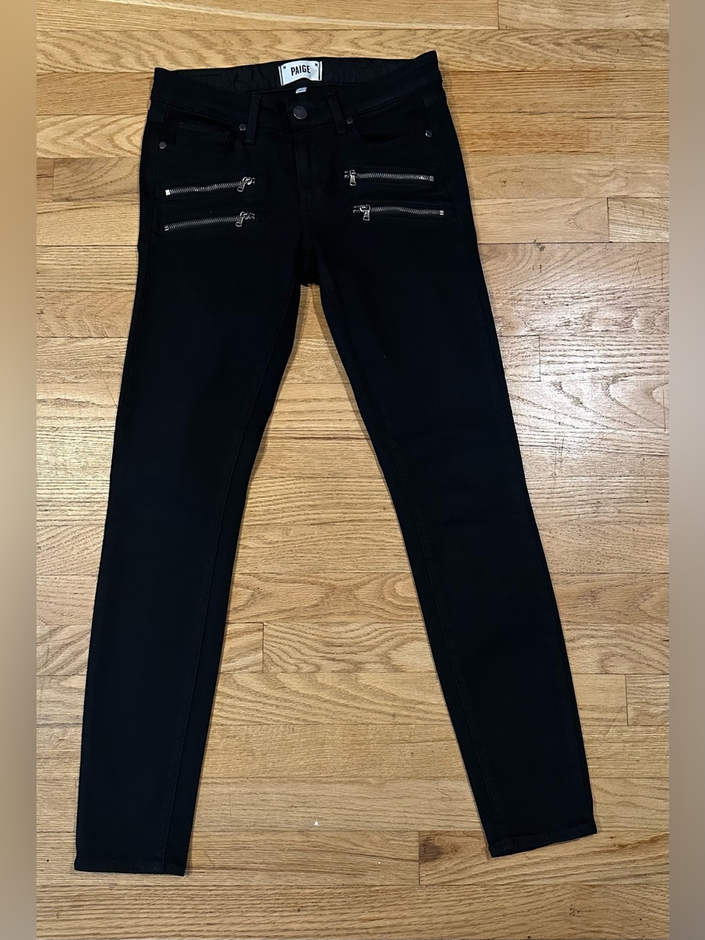 PAIGE EDGEMONT  Black Ultra Skinny Jeans with Dual Front Zippers (27)